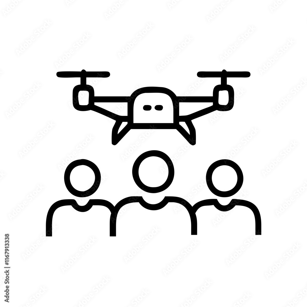 Team members brainstorming with drone mounted cameras and virtual displays in a futuristic macro session with copy space concept as Capture a macro close up of team members using drone mounted cameras