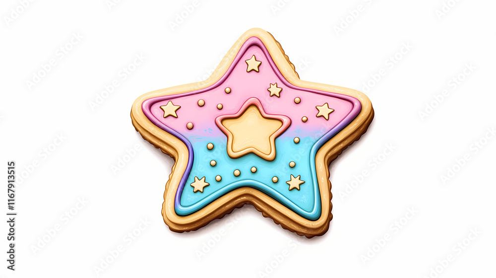 Star-shaped cookie with icing details on a white isolated background. Starshade. Illustration Star-shaped cookie with icing details on a white isolated background. Starshade. Illustration