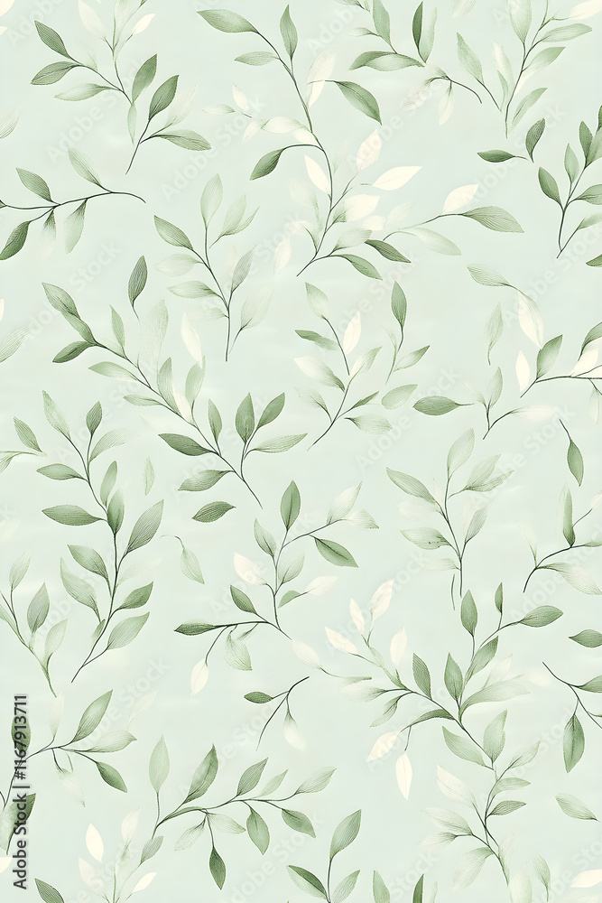 Delicate Leaf Patterns on Pastel Green: A Harmonious Nature-Inspired Design for Serene Spaces Delicate Leaf Patterns on Pastel Green: A Harmonious Nature-Inspired Design for Serene Spaces