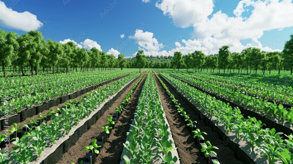 Obraz premium Innovative AI-Driven Farming Software Maximizing Crop Rotations and Sustainable Harvests in Glowing Fields of Abundant Plant Life