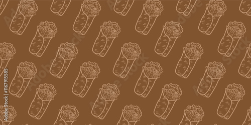 Kebab Pattern background. burrito pattern background. shawarma pattern background. Rolled Sandwich doodle illustration pattern.