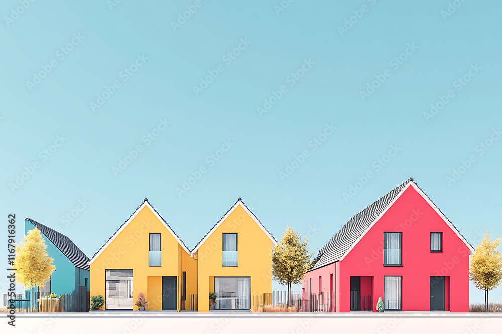 Colorful Row Houses Under a Vibrant Sky Colorful Row Houses Under a Vibrant Sky
