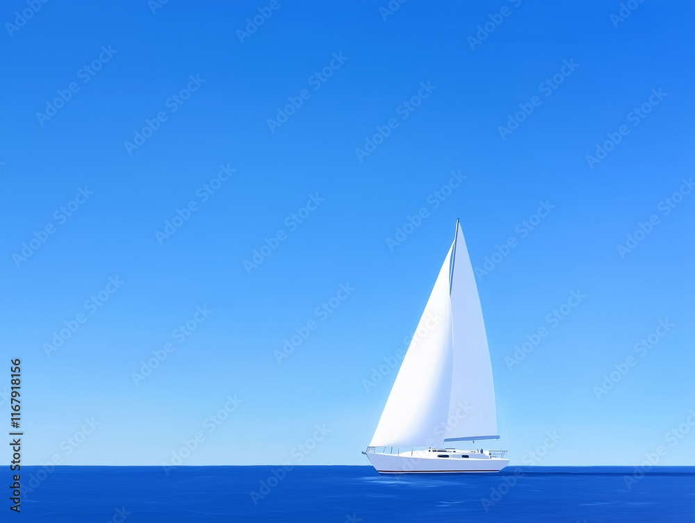 Obraz premium White Sailboat Sailing the Open Sea: Freedom and Wind