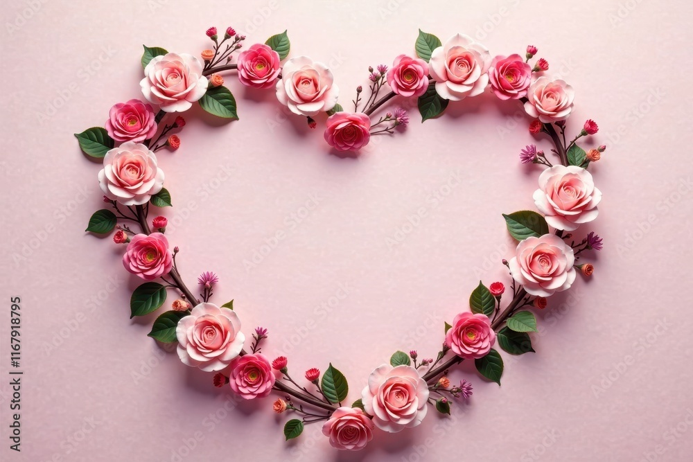 Obraz premium Delicate floral wreath surrounding a heart-shaped border , nature, hearts