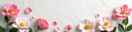 Delicate pastel blooms arranged on textured paper backdrop, closeup, wedding