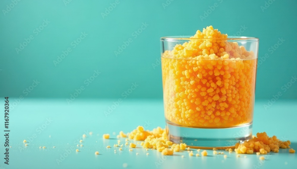 Glass of dissolved psyllium husk, light aqua backdrop, organic, healthy gut Glass of dissolved psyllium husk, light aqua backdrop, organic, healthy gut