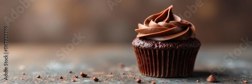 Single chocolate cupcake with chocolate frosting , dessert, chocolate