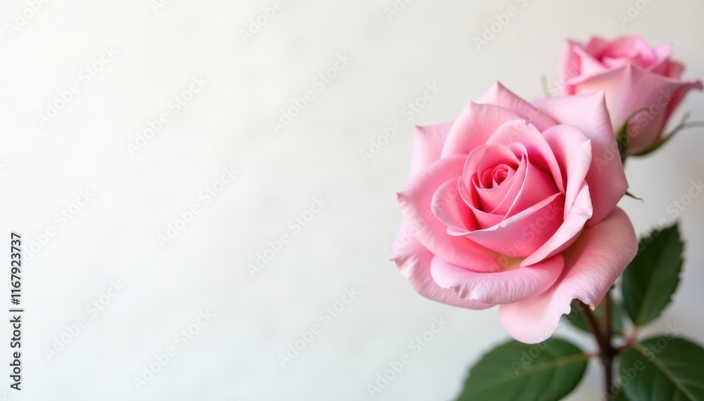 Soft pink rose blooms on a white background, blurred effect, flower in focus, rose blossoms Soft pink rose blooms on a white background, blurred effect, flower in focus, rose blossoms