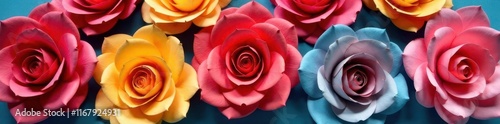 Vibrant paper roses, various colors, close-up, wedding, detail