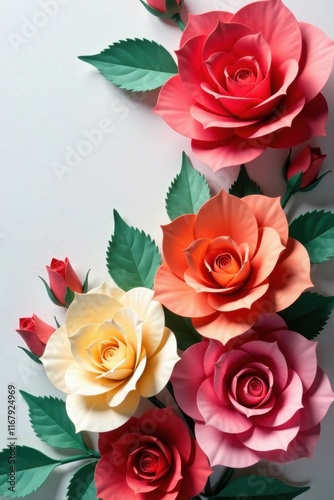 Vibrant paper roses in diverse hues create a festive backdrop , floral, design