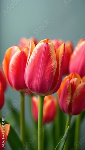 Vibrant tulips in spring bloom, close-up view, pink, blossom