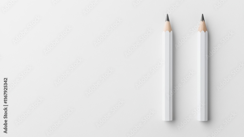 Minimalist white pencils on clean background for creative projects