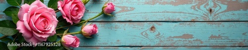 Weathered wood, faded pink roses, subtle vignette, soft, faded