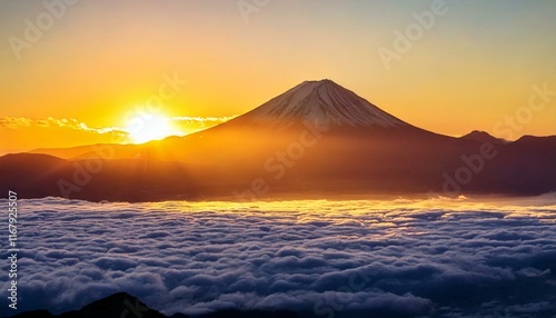 朝方の富士山近辺の雲がかった写真 神秘的 開運