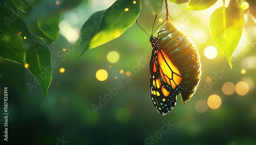 A butterfly cocoon is seen being transformed into the vibrant colors of its butterfly