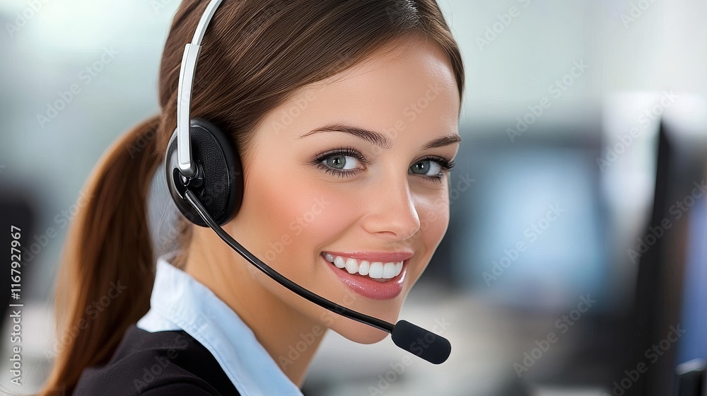 97.A detailed image of a businesswoman wearing a wireless headset microphone, sitting in front of her computer while consulting a customer on a call in a modern office. The headset is discreet, with 97.A detailed image of a businesswoman wearing a wireless headset microphone, sitting in front of her computer while consulting a customer on a call in a modern office. The headset is discreet, with