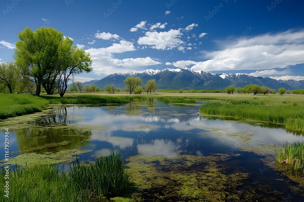 Fototapeta premium Sprouts, cherry blossoms, and scenery that signals spring. Generative AI 