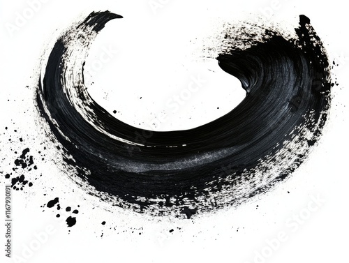 Abstract black in splash, paint, brush strokes, stain grunge isolated on white background, Japanese style - ai