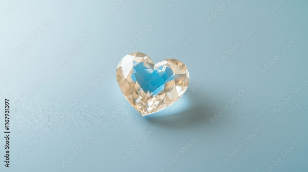 Crystal heart on soft blue background: elegance and sparkle in minimalist design