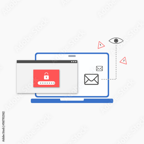 Cyber ​​security icons in data protection, secure connection, privacy, hacking threats and compliance measures. Cyber ​​threats, data privacy, spyware, internet malware. Vector illustration