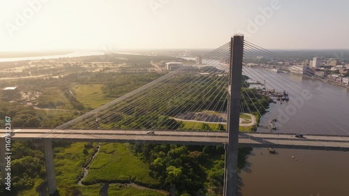 Graceful Span: Aerial of Talmadge Bridge Over the Savannah River in Savannah, Georgia