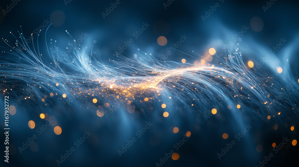 Obraz premium Delicate silver lines tracing across a midnight blue background, evoking the feel of fireworks. with copy space for text