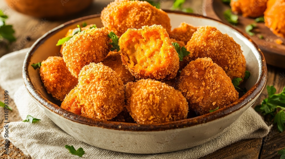 Golden Baked Sweet Potato Bites on Ceramic Dish - Warm, Crispy Comfort Food Delight in Cinematic Setting Golden Baked Sweet Potato Bites on Ceramic Dish - Warm, Crispy Comfort Food Delight in Cinematic Setting