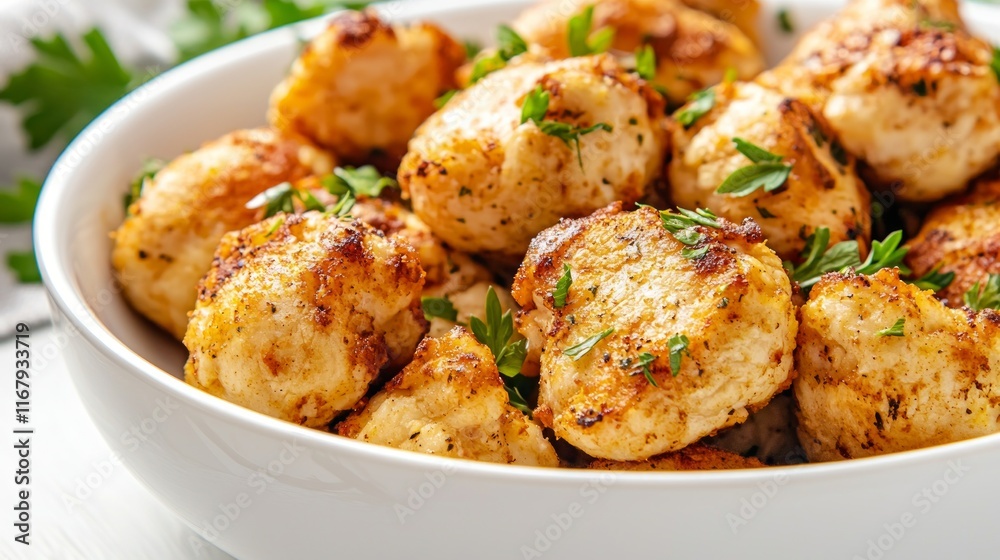 Crispy Cauliflower Bites in White Bowl - Delicious Vegan Snack for Professional Food Photography Session Crispy Cauliflower Bites in White Bowl - Delicious Vegan Snack for Professional Food Photography Session