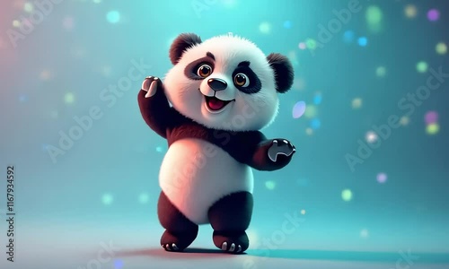 Adorable Panda Cub Dances in Magical Light Show photo