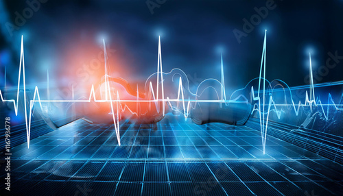 heart rate wave with technology concept