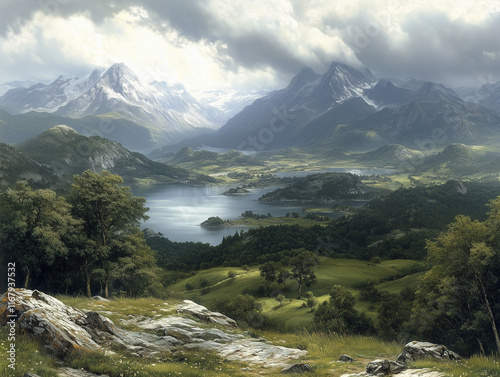 Majestic Alpine Lake Landscape 
