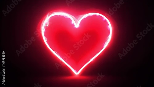 glowing heart shape with red bright light effects