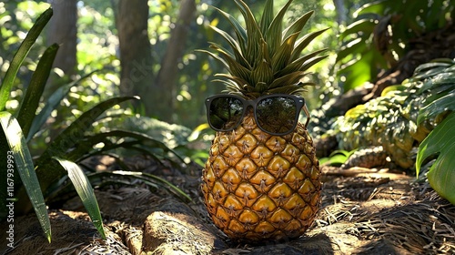 Cool Pineapple in Jungle, Tropical Vacation Poster photo