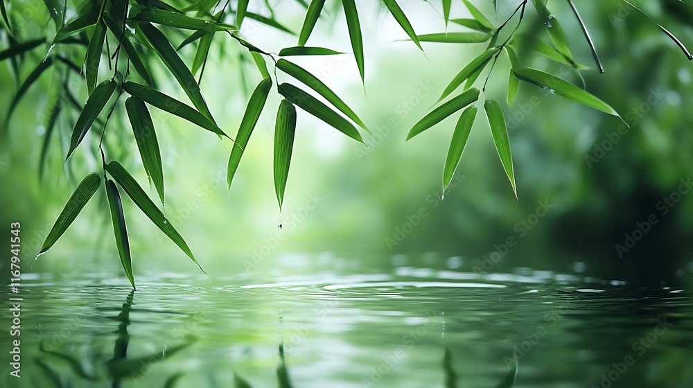 Obraz premium Serene Bamboo Reflections: A Tranquil Oasis of Green