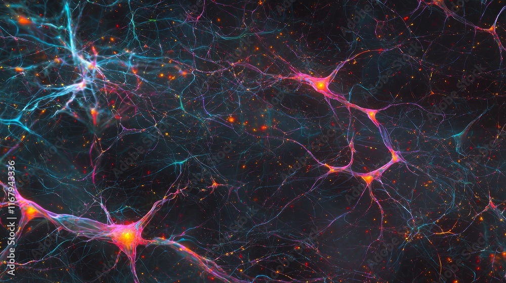 Obraz premium Illuminated Data Filaments: A Synthetic Neuronal Tapestry Cinematic Artwork