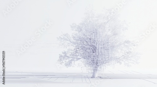 Wallpaper Mural Digital Nature: Futuristic Robotic Tree with Data Leaves - Ultra-Detailed Cinematic Illustration Torontodigital.ca