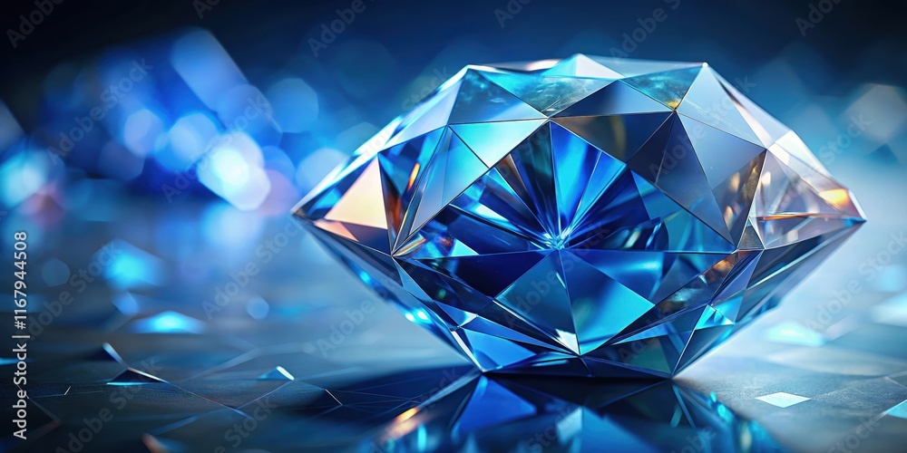 Abstract blue crystal with geometric facets and reflection, perfect for backgrounds or design elements, blue, crystal Abstract blue crystal with geometric facets and reflection, perfect for backgrounds or design elements, blue, crystal
