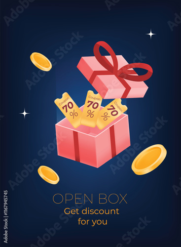 Unlock exclusive 70% discount coupon from opened gift box! promotions, offers, giveaways and holiday campaigns