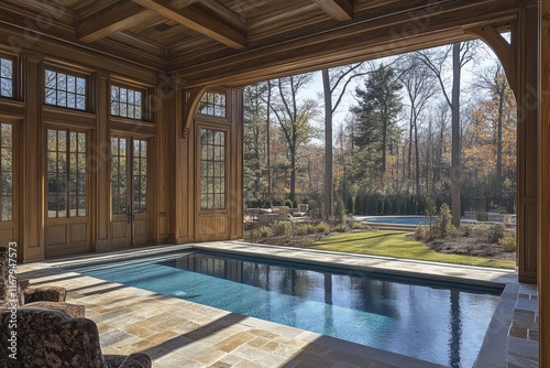 Wallpaper Mural Luxurious Indoor Pool with Large Windows Overlooking Scenic Garden Torontodigital.ca