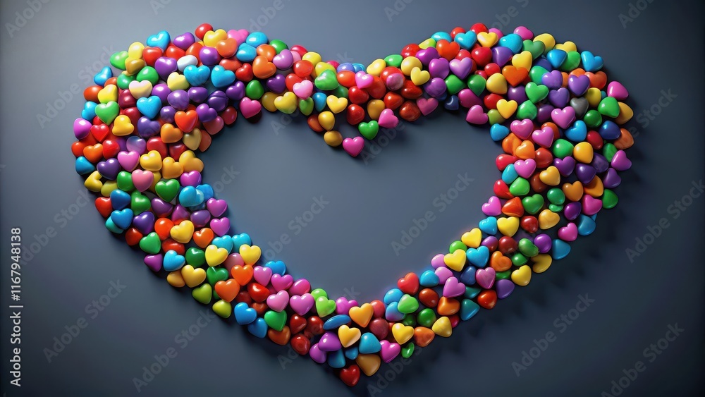 Multicolored hearts isolated on background, love, affection, romance, valentine, vibrant, colorful, diversity, passion