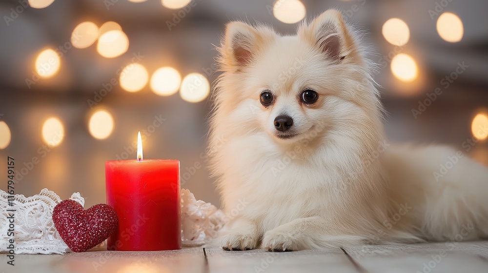 Obraz premium Pomeranian dog celebrates valentine's day with vintage charm