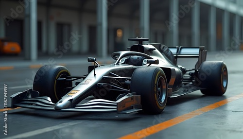 Sleek Formula 1 Race Car in Pit Lane