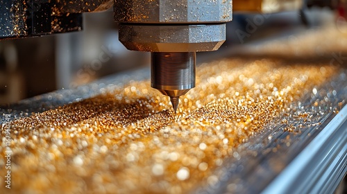 Closeup Of Industrial Metal Cutting Machine In Action