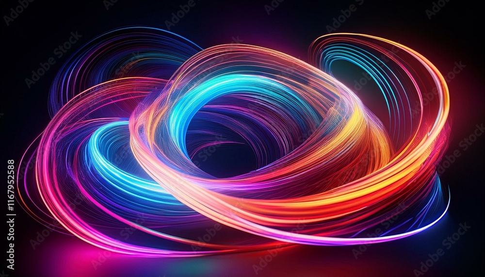 Obraz premium Neon Swirls: Abstract 3D Render of Intertwined Glowing Light Trails