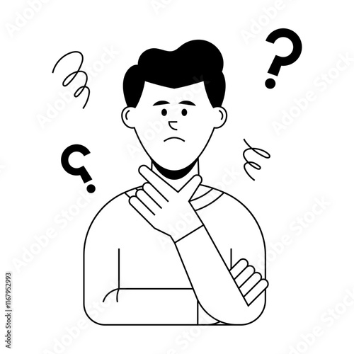 Hombre confundido. Expresión de duda, desconcierto, confusión, incertidumbre. Ilustración vectorial