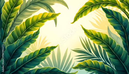 Tropical Banana Leaves in Radiant Watercolor Layers