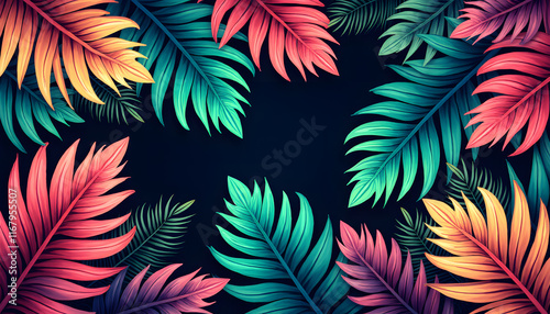 Radiant Tropical Patterns with Abstract Layered Palms