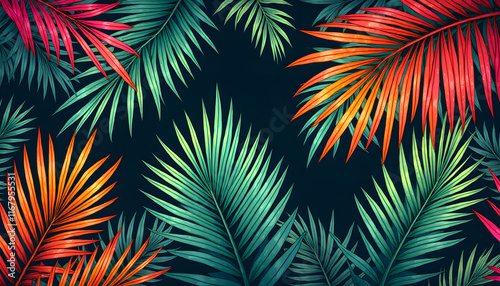 Radiant Tropical Patterns with Abstract Layered Palms