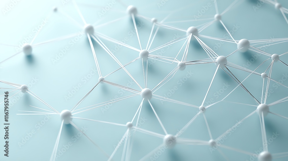 Abstract technology network with nodes and connections on a sleek blue background, representing innovation and connectivity.