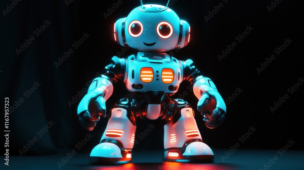Smiling Toy Robot with Glowing Lights | Cute AI Character for Children's Products and Robotics Technology Marketing Smiling Toy Robot with Glowing Lights | Cute AI Character for Children's Products and Robotics Technology Marketing